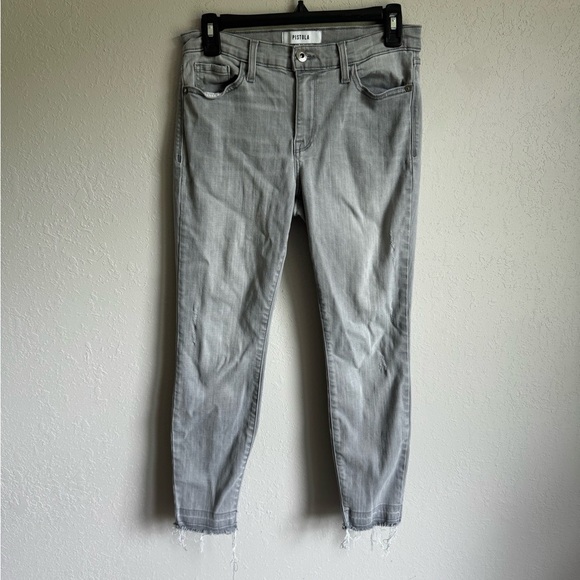 Pistola Light Wash Gray Distressed Raw Hem Ankle Skinny Jeans Womens 28 Stretch - Picture 1 of 5